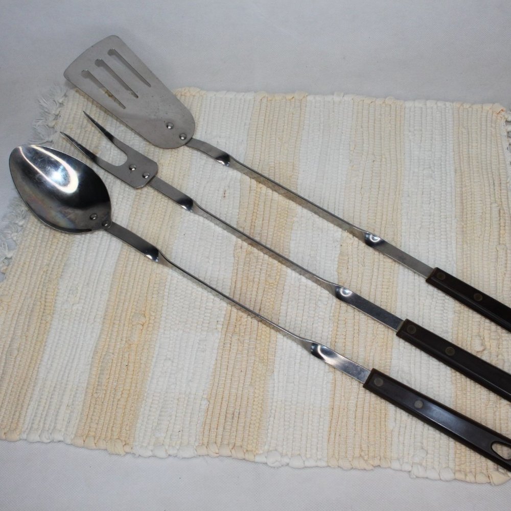 VTG STANHOME STAINLESS 3 PIECE BBQ TOOLS SET FORK SERVING SPOON SLOTTED SPATULA